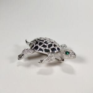 Vintage 1980's Silver Tone Monet Turtle Brooch
